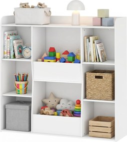 Móvel de arrumação infantil, estante infantil com 8 compartimentos e prateleira superior, 104 x 29 x 101,5 cm, branco