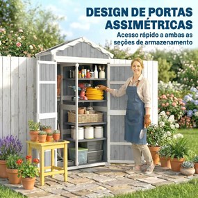 Armário de Jardim de Madeira 105x55x179 cm Abrigo de Exterior com Portas 4 Prateleiras Extraíveis Teto Metal Galvanizado Cinza