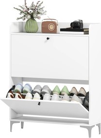 Sapateira com capacidade para 16 pares, com 2 gavetas rebatíveis e prateleiras ajustáveis, 80 x 24 x 101 cm, branco