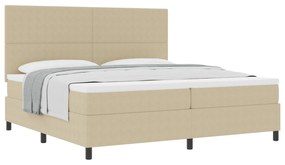 Cama Box Spring com Colchão Bege 200x200 cm Tecido de Corduroy