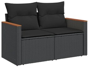 11 pcs conjunto sofás de jardim c/ almofadões vime PE preto