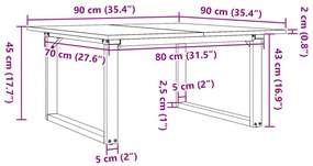 Mesa de centro estrutura em O 90x90x45 cm pinho e aço