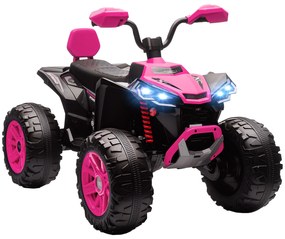 Moto 4 Elétrica para Crianças 24V com 2 Lugares 2 Motores Velocidade até 6,5 km/h Faróis Buzina Música e USB 109x68,5x76 cm Rosa