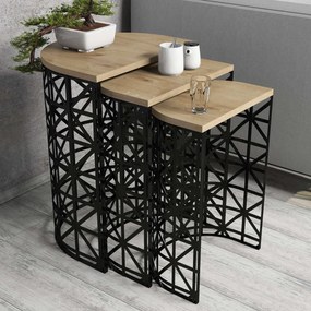 Mesas de Aninhamento Stil Metal Ferforje – Carvalho e Preto – 46x62x33