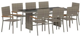 Conjunto de Jantar de Jardim vidaXL de 9 Peças Cinza Polyrattan