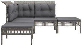 5 pcs conjunto lounge de jardim c/ almofadões vime PE cinzento