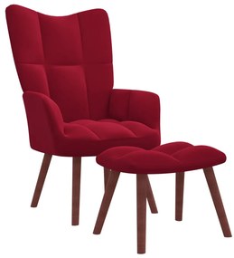 328067 vidaXL Cadeira de descanso com banco veludo vermelho tinto