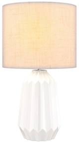 Candeeiro de Mesa com Base de Cerâmica e Ecrã de Linho Estilo Retro com Interruptor E27 40W Ø22x39 cm Branco e Bege