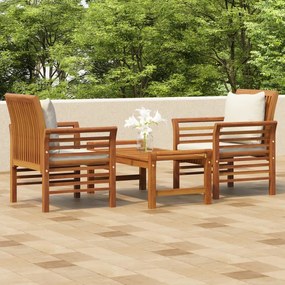 3 pcs conjunto lounge de jardim c/ almofadões acácia maciça