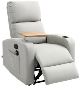 Poltrona de Massagem Poltrona Relax Elétrica com 4 Modos de Vibração Reclinação 145° Mesa 2 Bolsos Laterais 77x93x105 cm Cinza