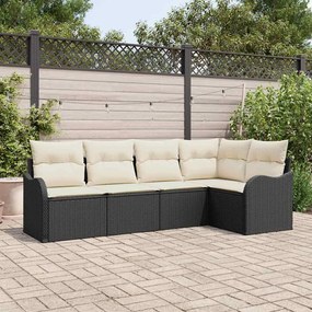 Conjunto de Sofás de Jardim vidaXL 5 Peças com Almofadas Preto Rattan de Polietileno