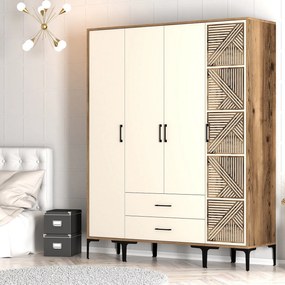 Guarda-roupa Kumsal STP – Nogueira e Creme – 160 cm x 47,5 cm x 201,4