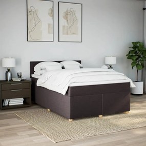Cama com molas/colchão 160x200 cm tecido castanho-escuro