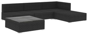5 pcs conjunto lounge de jardim c/ almofadões vime PE preto