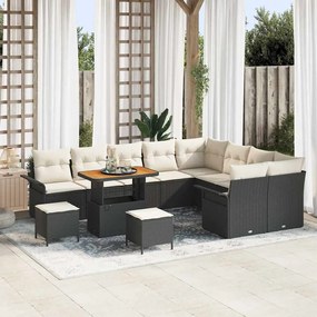 Conjunto de Sofá de Jardim vidaXL 12 peças com Almofadas Preto Rattan Acácia
