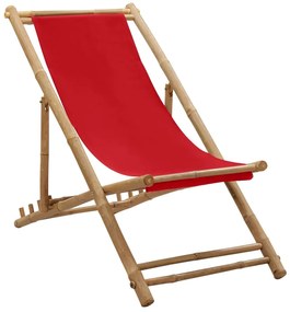 Espreguiçadeira de bambu e lona vermelho