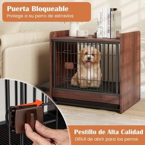 Gaiola de madeira para cães com tabuleiro amovível e porta com fechadura para cães pequenos e médios 62×49,5×61 cm Castanho