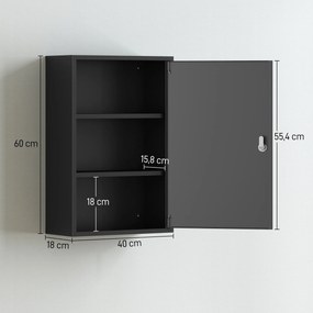 Armário de Medicamentos de Parede, 40 x 18 x 60 cm, com Fechadura, Preto