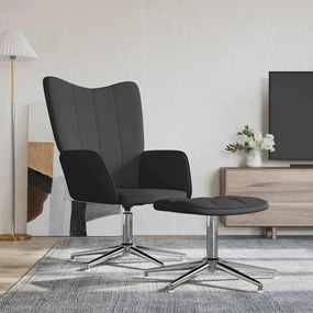 vidaXL Cadeira de descanso com banco PVC e veludo preto