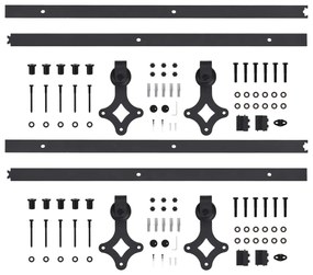 Kits de ferragens para porta deslizante 2 pcs 183 cm aço preto