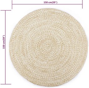 Tapete artesanal em juta 150 cm branco e natural