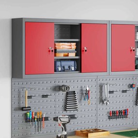 Armário de Ferramentas de Parede vidaXL com Painel de Ferramentas Vermelho 100x20x55 cm Aço