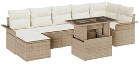 Conjunto de Sofá de Jardim vidaXL de 8 Peças com Almofadas Bege de Rattan Poliéster