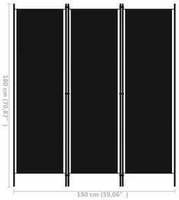 Divisória de quarto com 3 painéis 150x180 cm preto