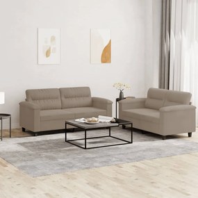 2 pcs conjunto sofás c/ almofadões microfibra cinza-acastanhado