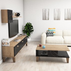 Conjunto de Mobiliário de Sala de Estar Sumer – Carvalho e Mármore – T