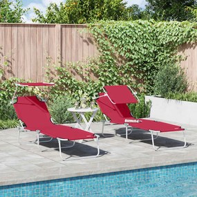 vidaXL Espreguiçadeiras Dobráveis 2 pcs com Toldo Vermelho Tecido Oxford 600D