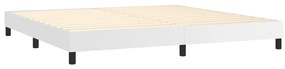 Cama box spring c/colchão/LED 200x200cm couro artificial branco