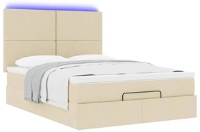 Estrutura de cama otomana com colchão tecido creme 140x200cm