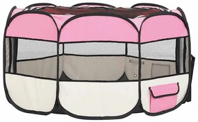 Parque dobrável p/ cão c/ saco de transporte 125x125x61cm rosa