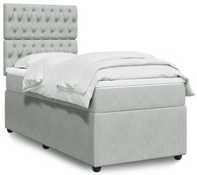 Cama com molas/colchão 90x200 cm veludo cinza-claro