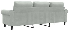 Sofá de 3 lugares 180 cm veludo cinzento-claro