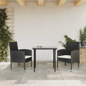 vidaXL 3 pcs conjunto de jantar para jardim vime PE e aço preto