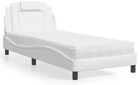 vidaXL Cama com colchão 80x200 cm couro artificial branco
