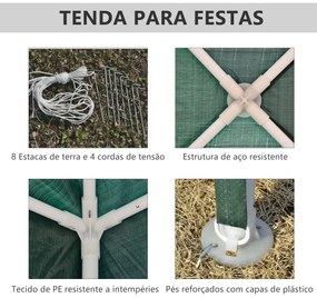 Tenda Desmontável 3x3 m Tenda de Jardim com 4 Orifícios de Drenagem e