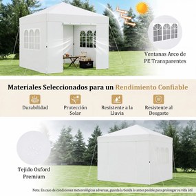 Tenda de Jardim Dobrável feiras, eventos, festas, 300 x 300 x 284 cm, 4 Paredes Removíveis, Branco