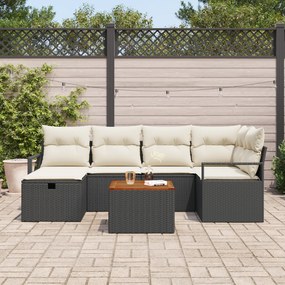Conjunto de Sofás Jardim vidaXL de 7 Peças com Almofadas Preto Rattan