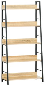 HOMCOM Estante de Estilo Industrial com 5 Níveis Estante de Sala de Estar para Livros com Estrutura de Metal 70x35x149,5 cm Natural