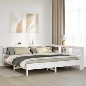 vidaXL Cama com estante sem colchão 200x200 cm pinho maciço branco