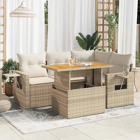 vidaXL 5 pcs conjunto de sofás p/ jardim com almofadões vime PE bege