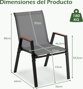 Conjunto de 6 Cadeiras de Jardim Empilháveis (PACOTE SÓ INCLUI 6 CADEIRAS, MESA NÃO INCLUIDA), 56 x 66 x 88 cm, Costas Altas, Cinzento