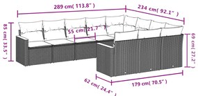 10 pcs conjunto sofás de jardim c/ almofadões vime PE cinzento