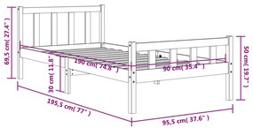 Estrutura cama c/ cabeceira 90x190 cm pinho maciço castanho-mel