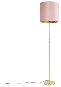 Candeeiro de pé dourado/latão com abajur em veludo rosa 40/40 cm - Parte Country / Rústico