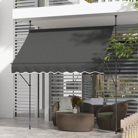 Toldo retrátil manual autoportante 2,5 x 1,2 x 2,1-3 m, inclinação ajustável, em metal, alumínio e poliéster cinzento escuro