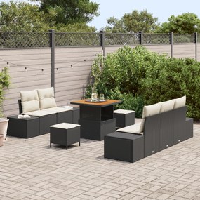Conjunto de Sofá de Jardim 8 Peças com Almofadas Preto Rattan Poly Acá